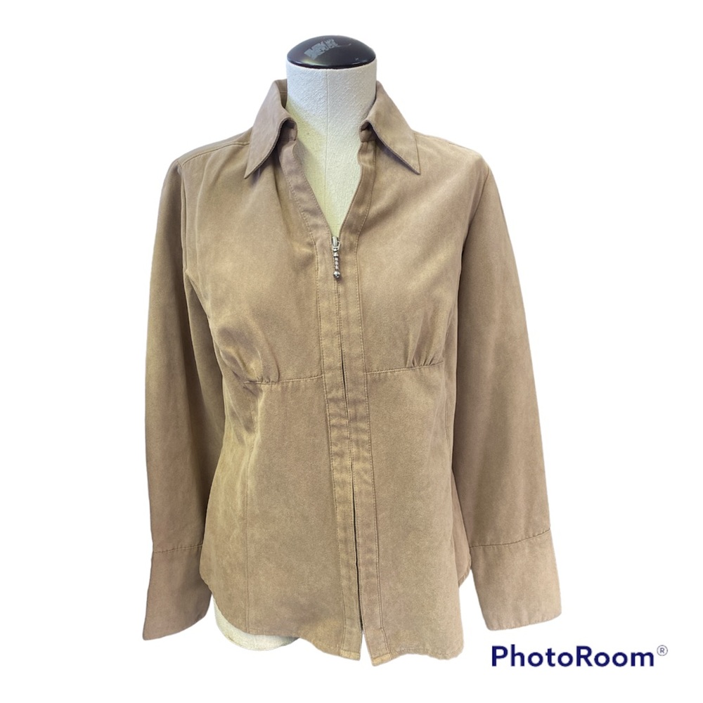 CATO Womens Size Small Faux Sued Front Zip Long Sleeve.